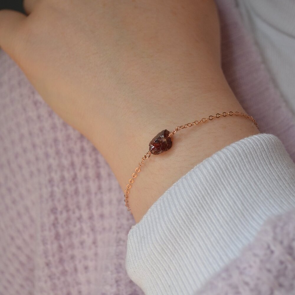 Raw Garnet Bracelet in Rose Gold